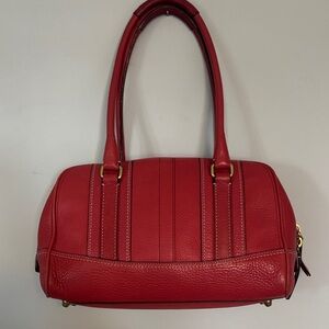 Coach Red Pebbled Leather Shoulder Bag with Gold Hardware